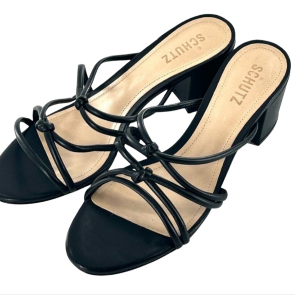 Schutz Princey Sandals 11 Black Knot‎ Heel Slip On Women's Travel Beach Cruise